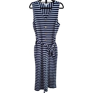 Monteau Blue and White Striped Jumpsuit with Tie Waist Womens Size Large